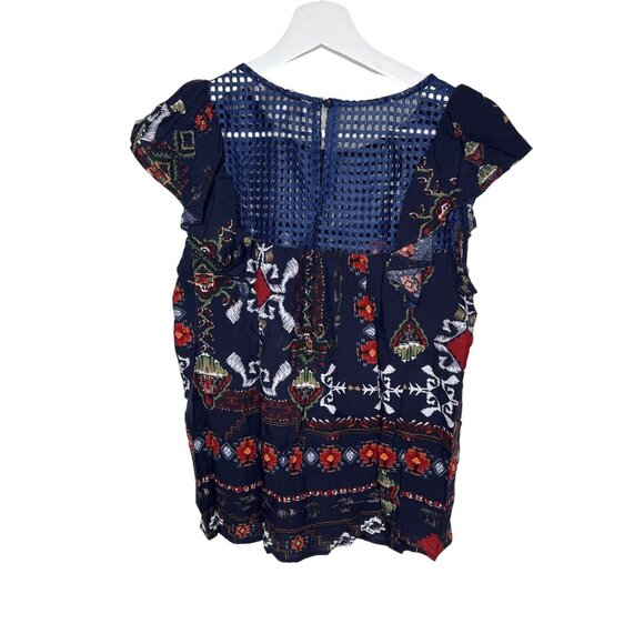 Hayden Top Womens Small Shirt Short Sleeve Blouse Blue Boho Peasant Work Casual - Picture 10 of 12